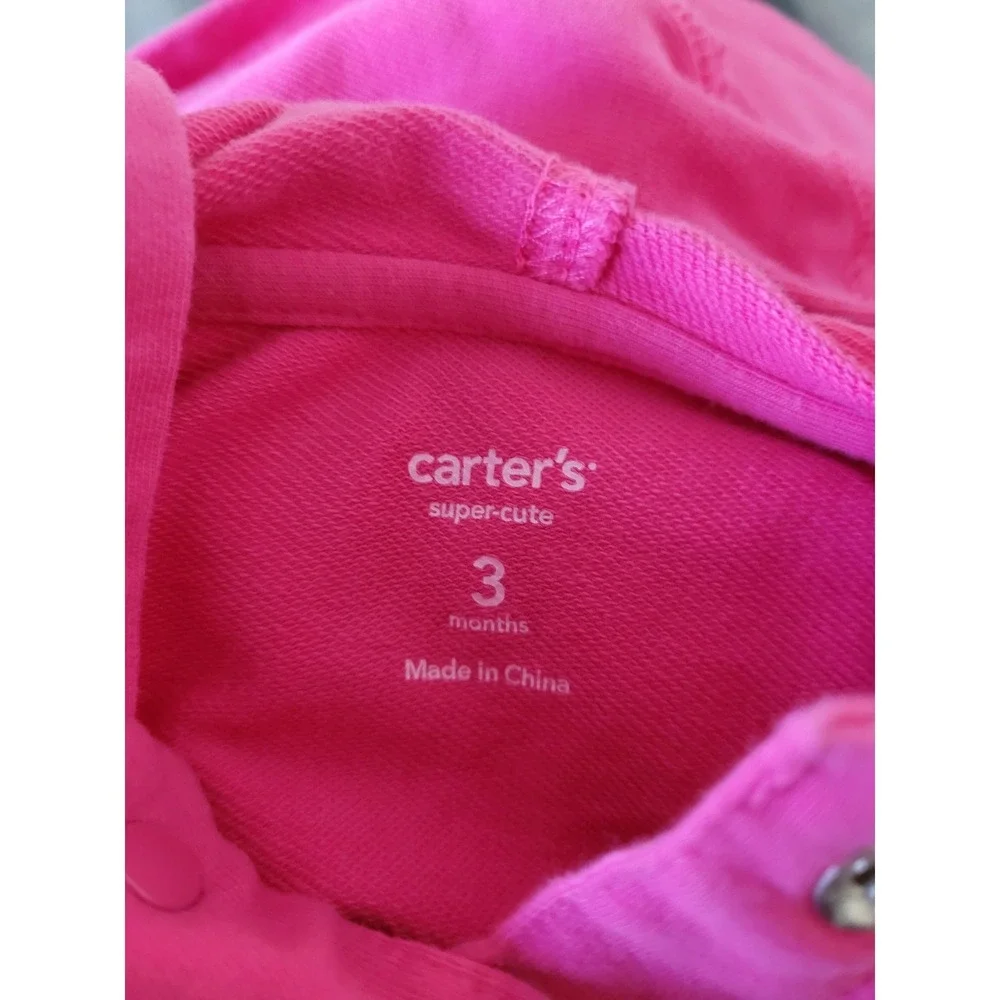 Carters Baby Girl 3 Months Pink Hooded Snap Cardigan Floral Cargo Pants Set #8